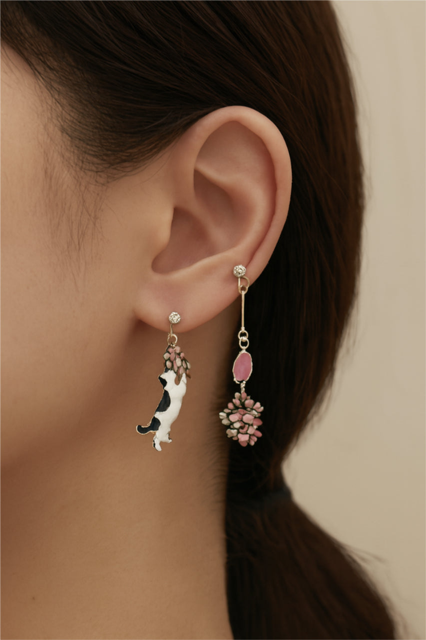 Cherry Blossoms Cat Earrings