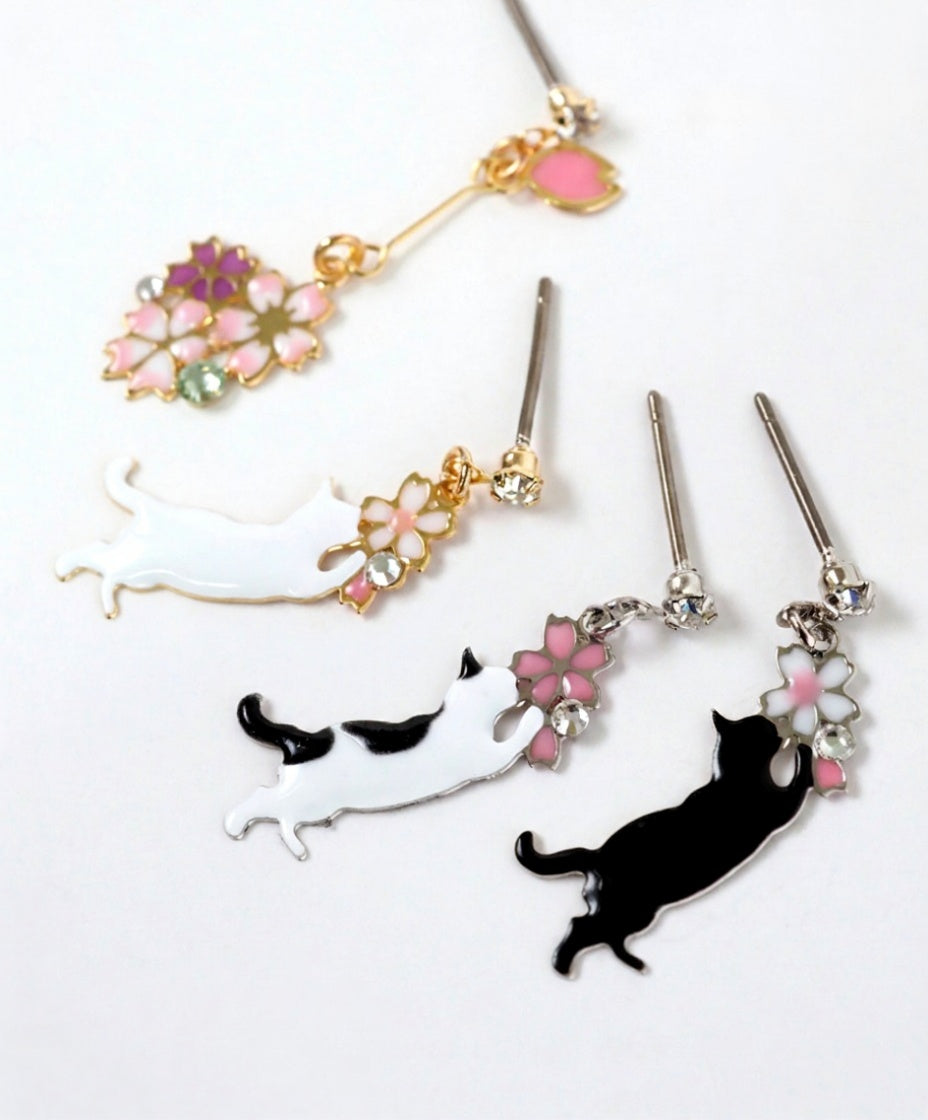 Cherry Blossoms Cat Earrings