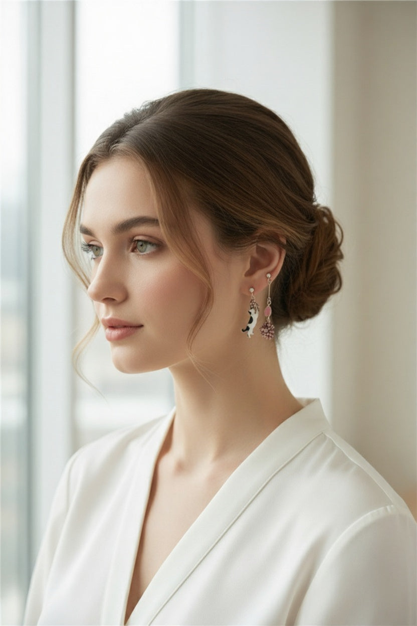 Cherry Blossoms Cat Earrings