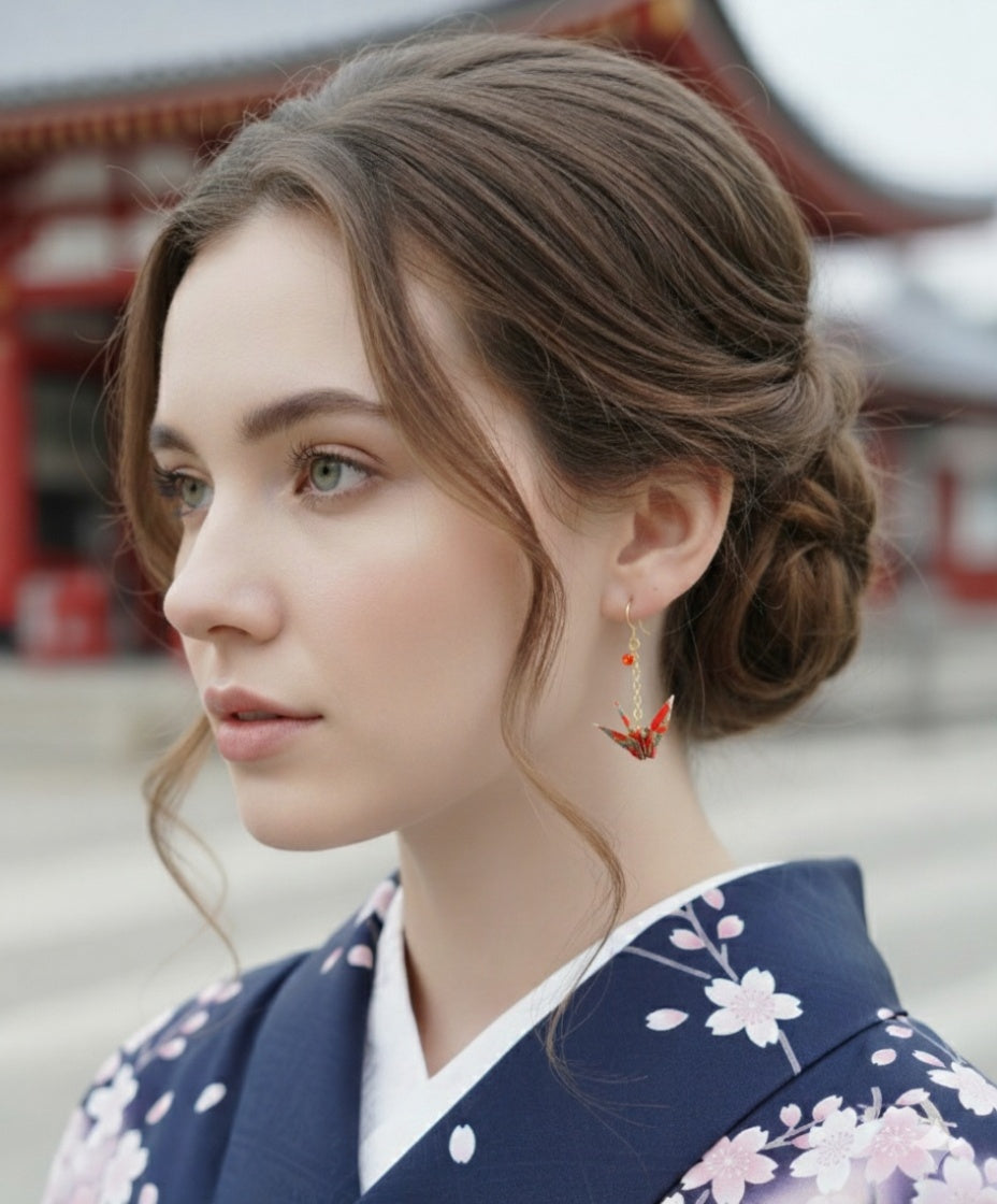 Origami Crane Pierced Earrings