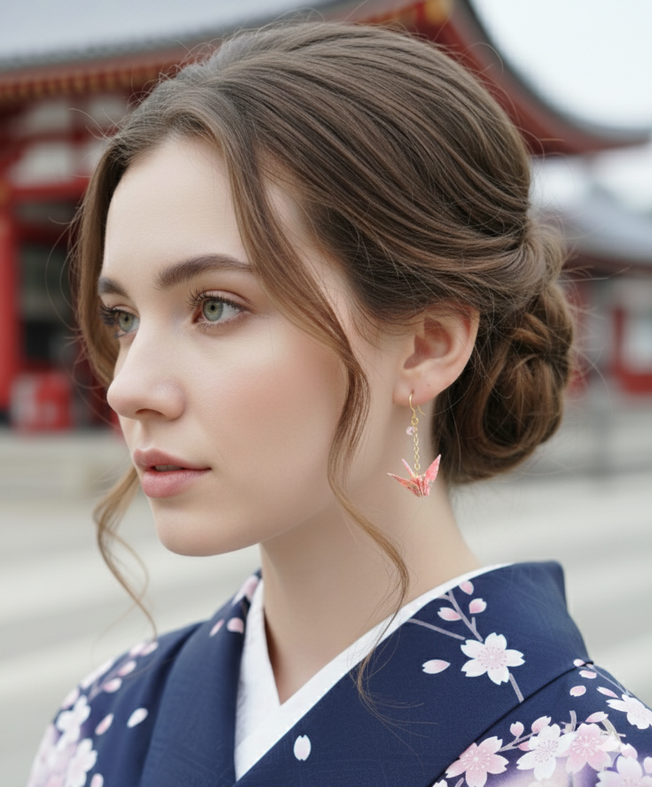 Origami Crane Pierced Earrings